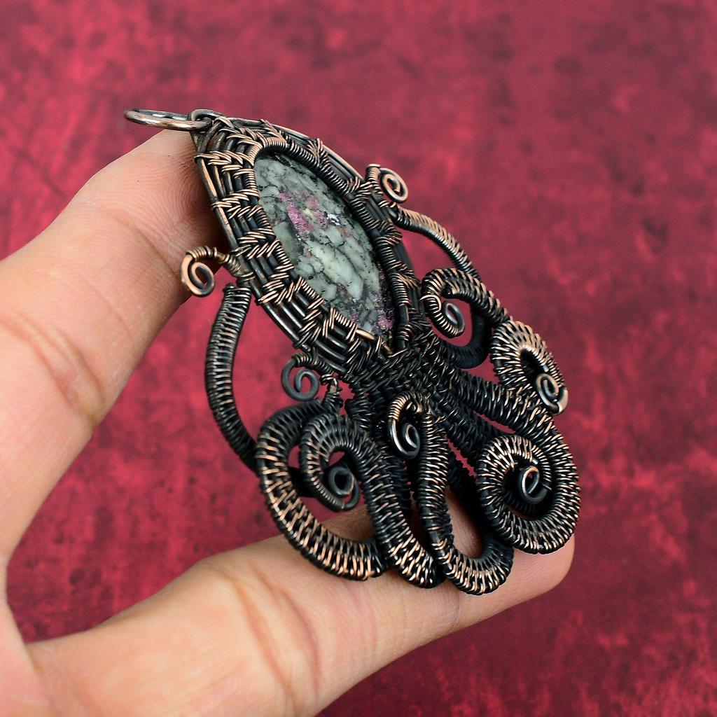 Eudialyte Pendant Copper Wire Wrapped Pendant Octopus Jewelry Genuine Gemstone Pendant Handmade Pendant Copper Wire Jewelry Anniversary Gift