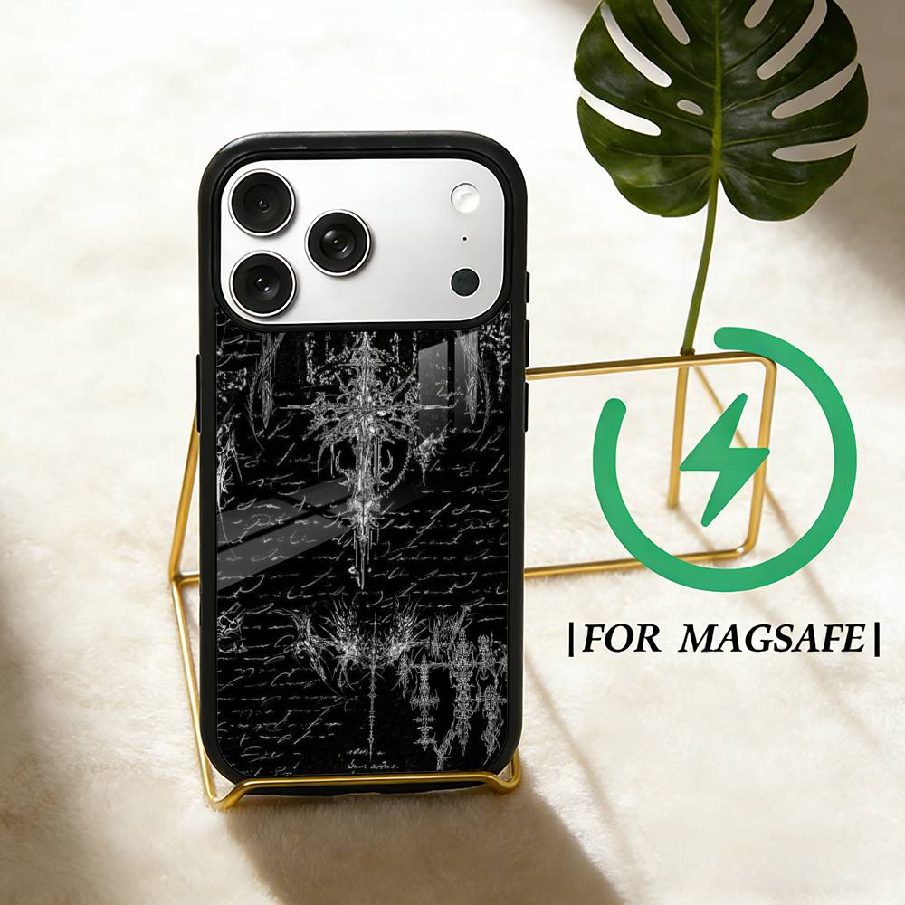 

Gothic Cyber Sigil Cross Phone Case For iPhone 17 16 15 14 13 12 Pro Max Plus for Magsafe Mirror Wireless Magnetic Cover iPhone14PRO