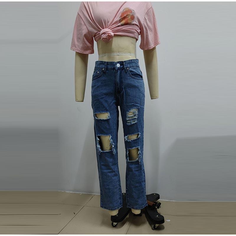 Jeans da donna vintage strappati Distressed Streetwear Buco Hip Hop Pantaloni a vita alta Moda Pantaloni dritti in denim Estate Jean