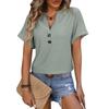 Spring Summer V-neck Button Solid Color Polka Dot Loose Short Sleeved T-shirt for Women Shirt