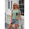 Summer Women's T-shirt Crew-neck Patchwork Leopard Pocket Short Sleeve Casual T-shirt Top