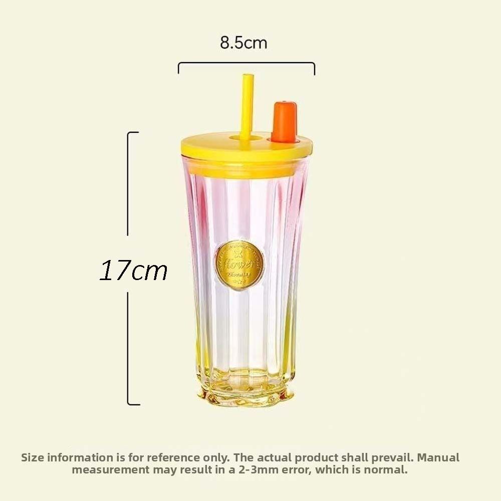 500ml Slender Waist Glass Cup with Lid and Straw Gradient Candy Color Drinking Glasses Drinkware for Juice Water and Iced Coffee