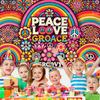 Colorful Peace Love Retro Hippie Bus Dyed Backdrop Kids Birthday Party Decorations Bohemian Style Guitar Floral Photography Prop
