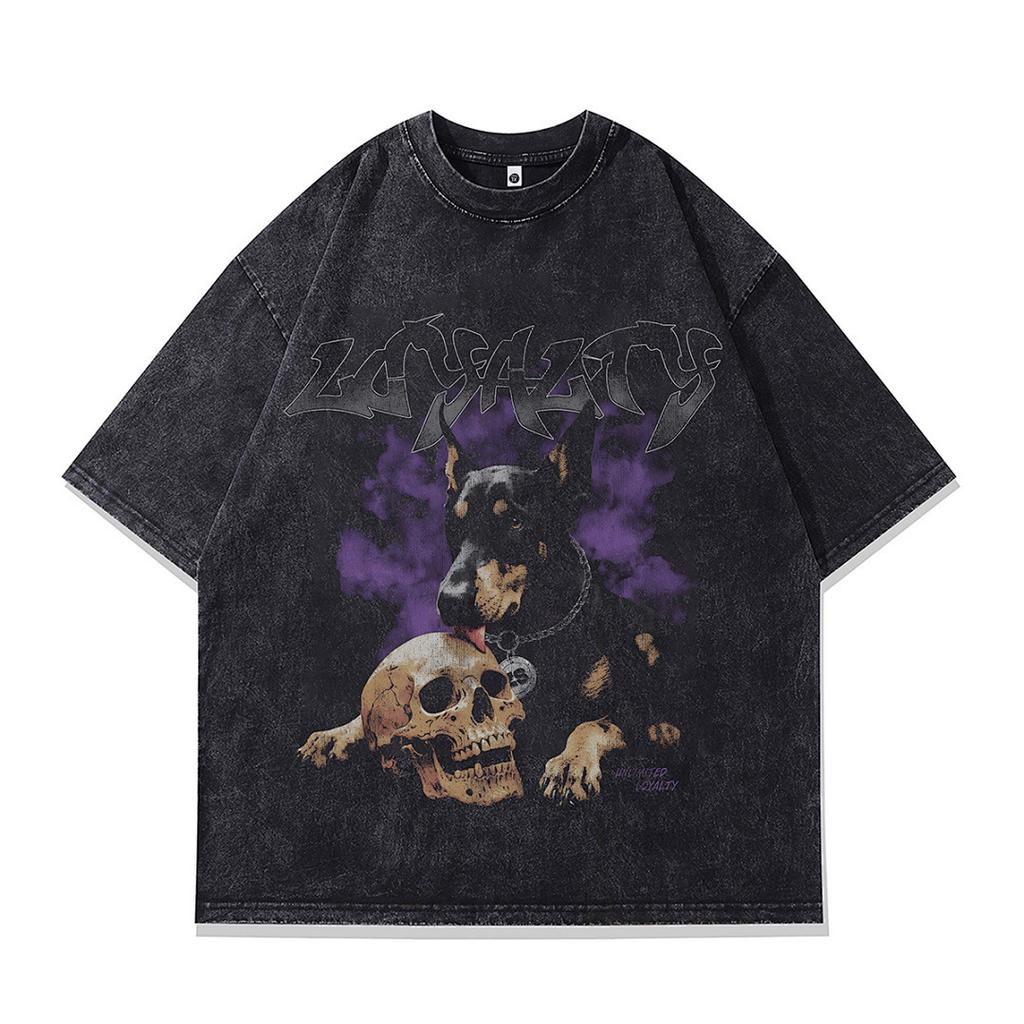 Heavy Weight Cotton Short-Sleeved T-Shirt High-Quality Digital Direct Injection Printing Half-Sleeved Washed Vintage T-Shirt