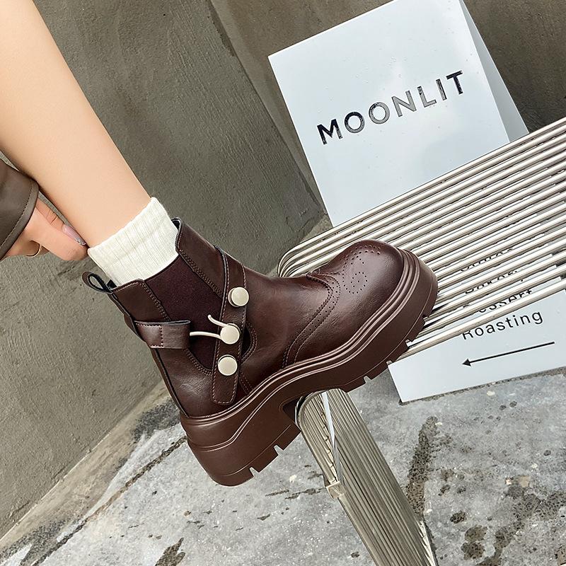 European 2025 autumn and winter new comfortable Chelsea women's heightened British style thick-soled big-headed Martin boots