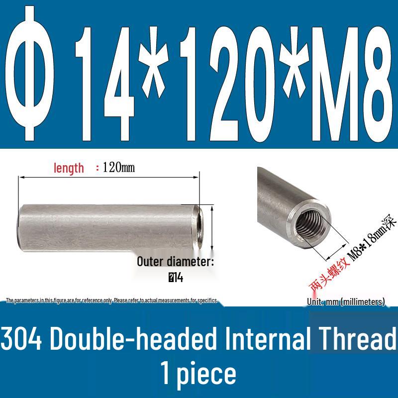 Stainless Steel 304 Double-Ended Threaded Cylindrical Guide Pin with Dual-End Holes