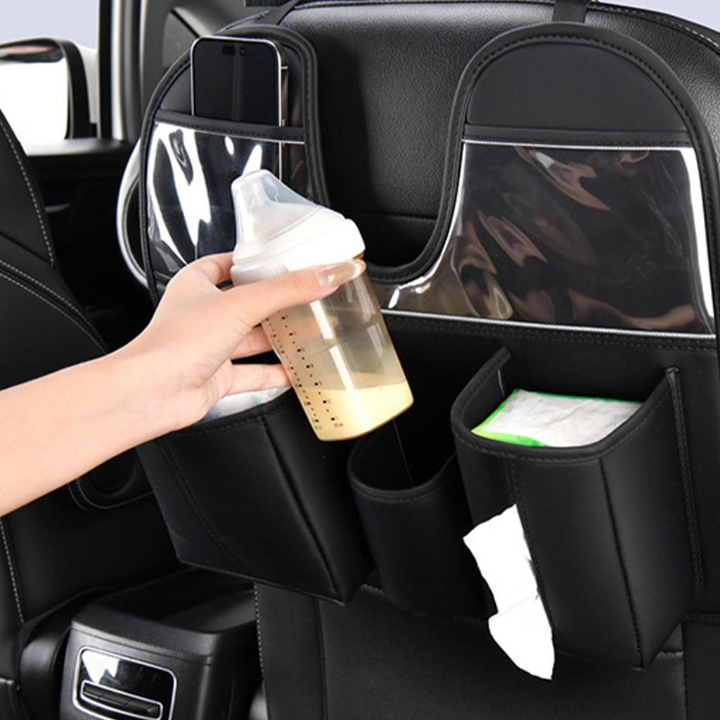 Car Seat Organizer Large Leather With Tablet Cup Holder Behind Seat Car Organizer Kick Mats For SUV RV Truck Sedan Kids Toys