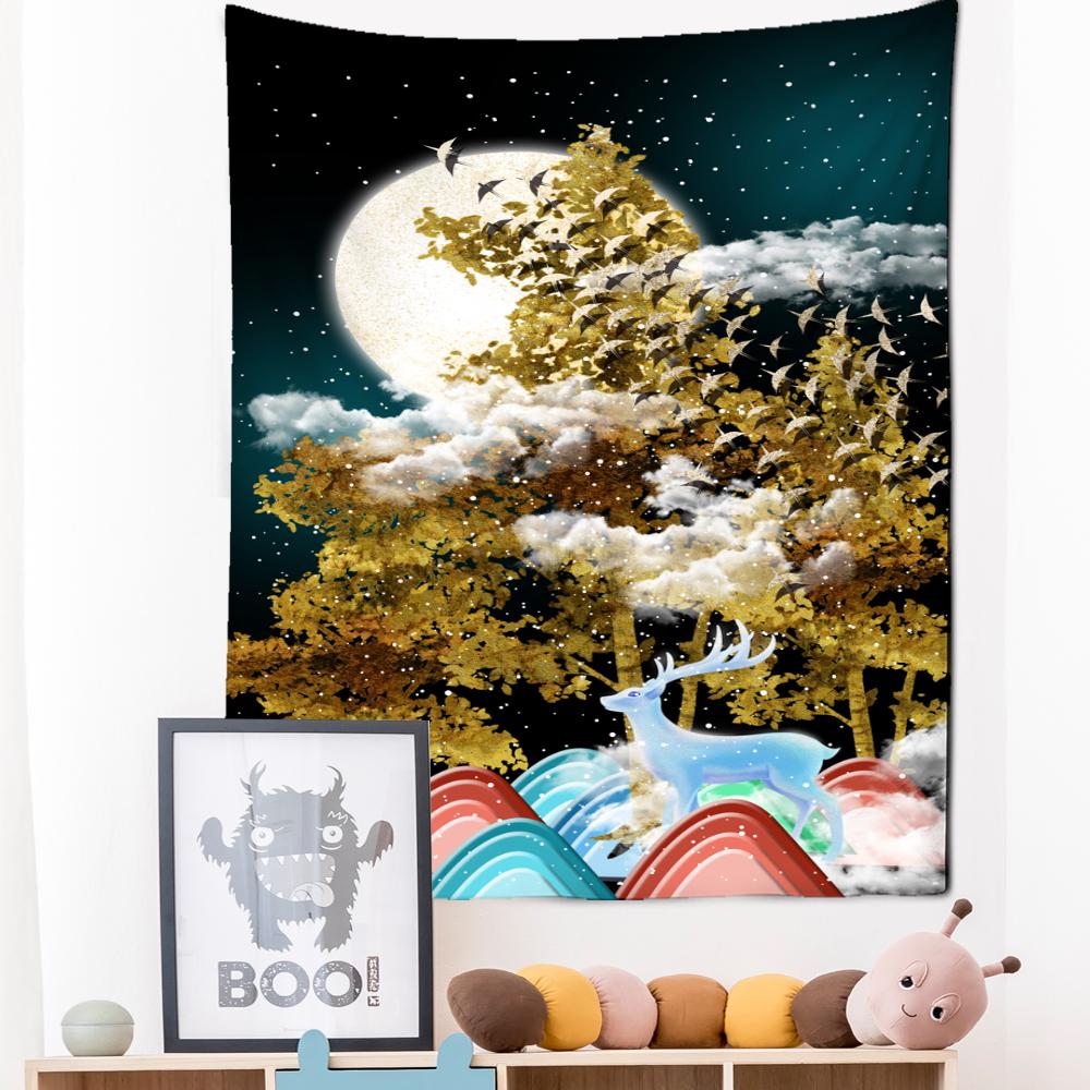 Neon Impression Painting Tapestry Wall Hanging Bohemian Style Elk Koi Psychedelic Witchcraft Living Room Home Decor