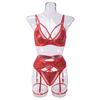 Sex Underwear High Quality Satin Mesh Splicing Bra Complex Interwoven Piece Leg Ring