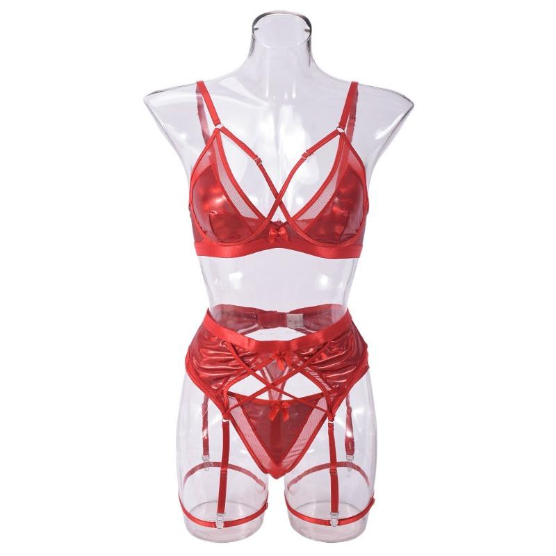 Sex Underwear High Quality Satin Mesh Splicing Bra Complex Interwoven Piece Leg Ring
