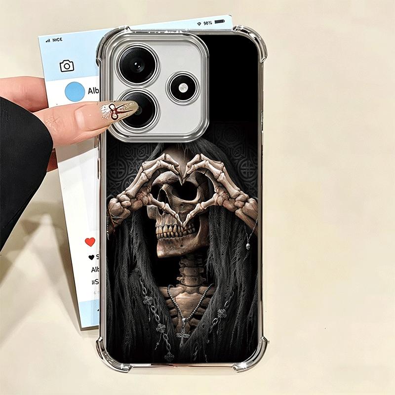 Grim Reaper Skeleton Funny Style Plating Phone Case For Xiaomi Redmi Note 14 15 Pro Plus 13 12 11 11S 11T 10 9S 9 5G Anti-Fall A
