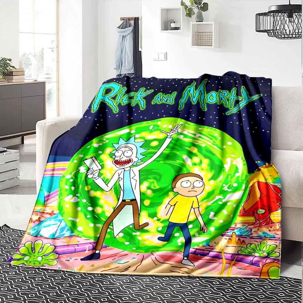 Morty Rick Print Flannel Blanket High Quality Warm Comfortable Cover for All Seasons Perfect for Gifts Home Decor