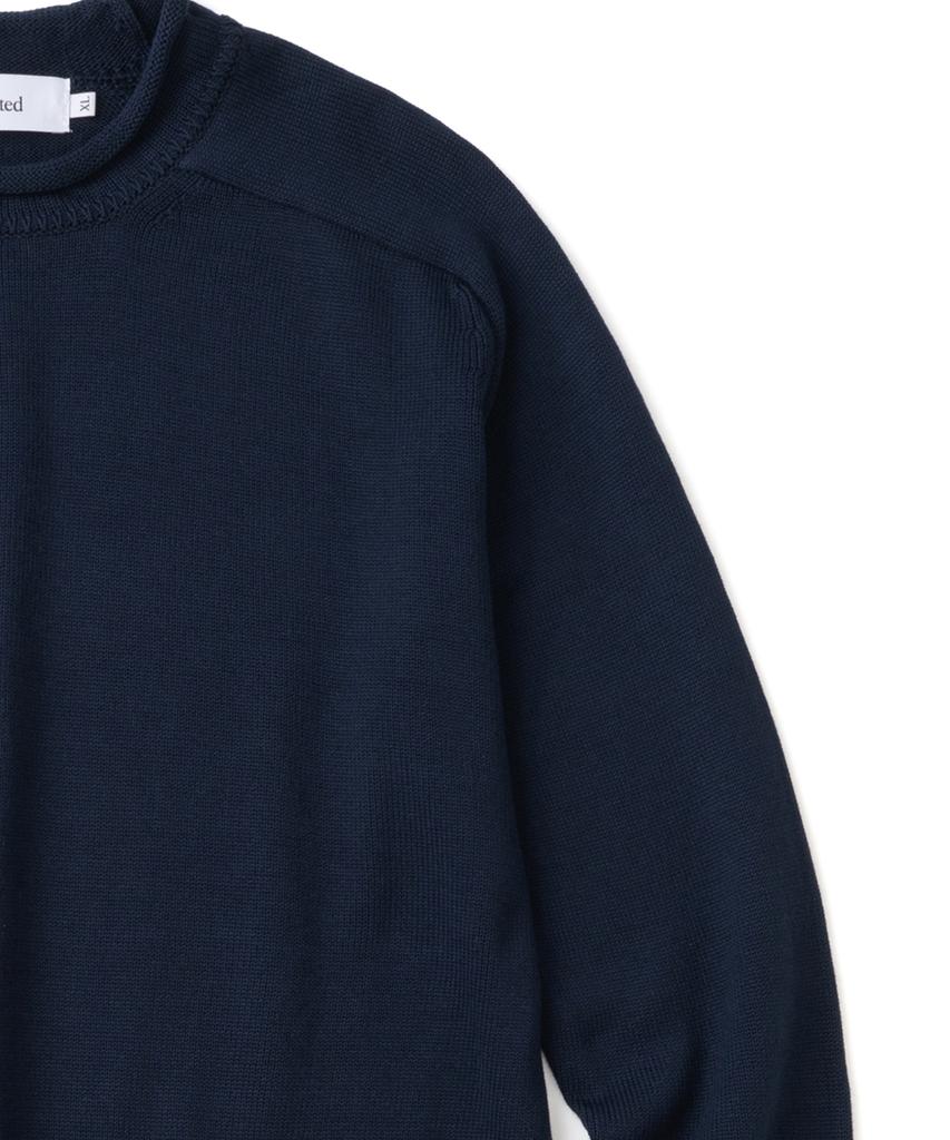 KNITTED Cotton Roll Raglan Round Knit Navy