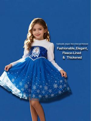 Elsa & Aisha Prinzessinnenkostüm: Blaues Langarmkleid für Mädchen (Herbst Winter)