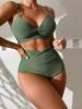 2026 European & American Solid Color High Waist Split Bikini Swimsuit