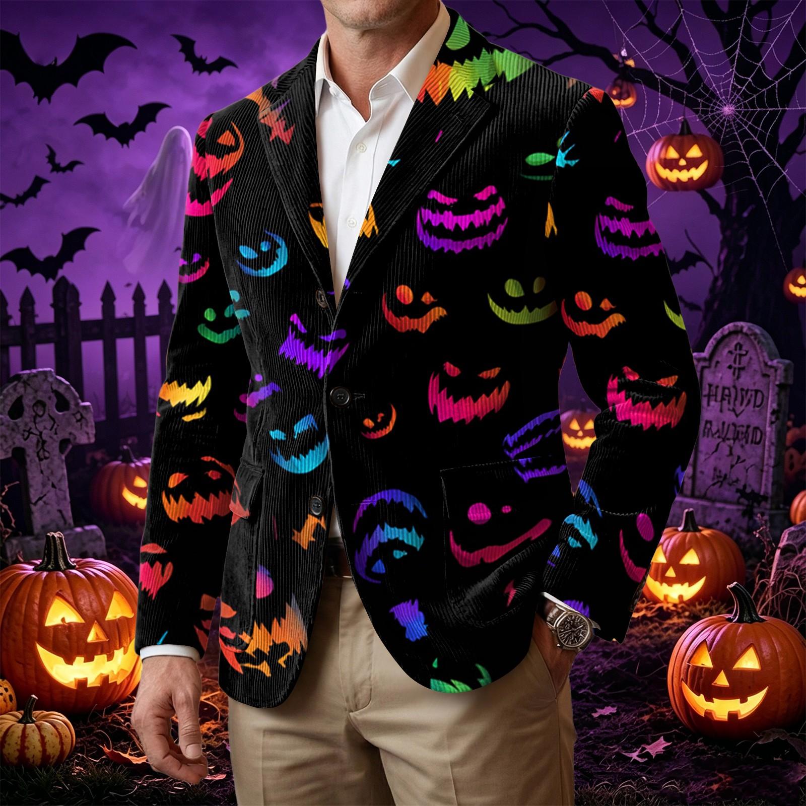 Men s Business Casual Corduroy with Halloween Print L