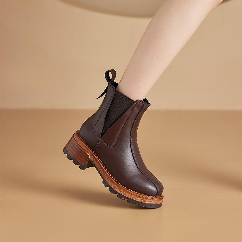 Autumn velvet leather Martin boots women's thick-soled inner height-increasing cigarette boots women's retro one-pedal casual women's shoes