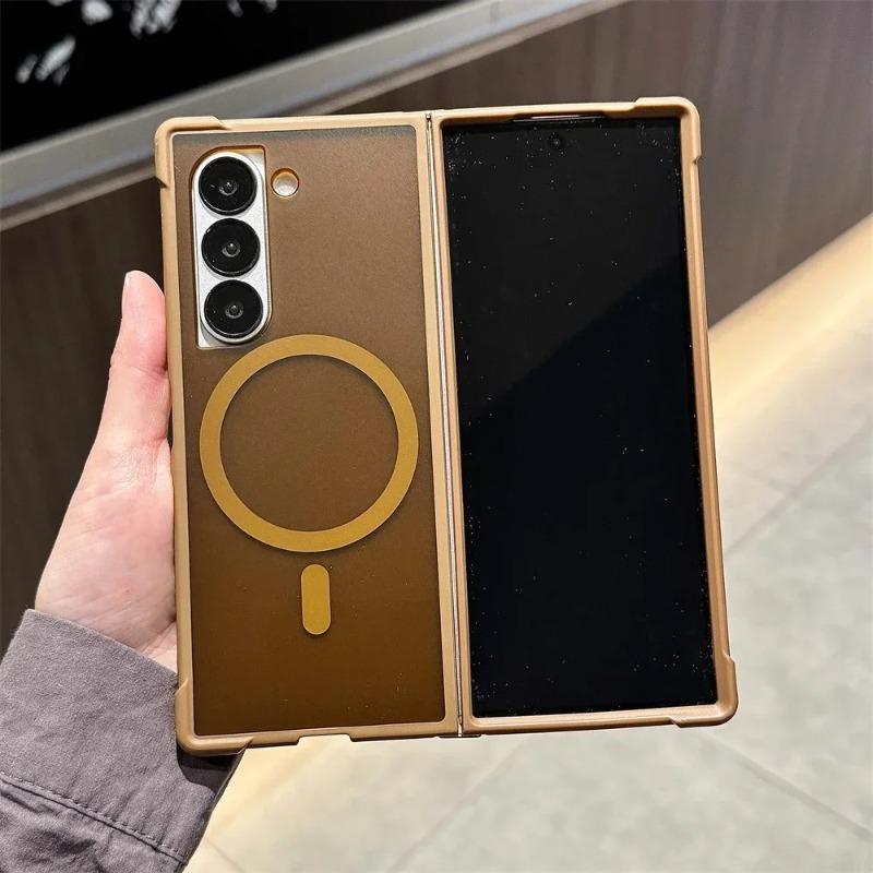 For MagSafe Magnetic Translucent Matte Phone Case for Samsung Z Fold 6 5 4 Fold6 Galaxy Fold5 Fold4 5G Shockproof Hard Cover