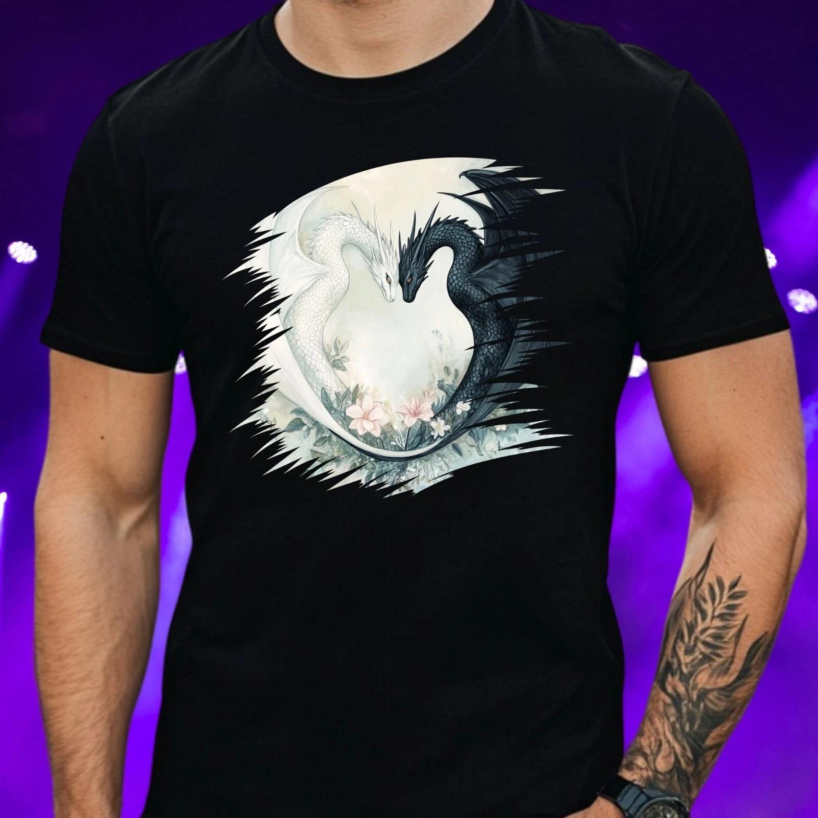 T-Shirt Herren Weißer und schwarzer Drache Motiv Baumwolle Größe S bis 5XL XXL