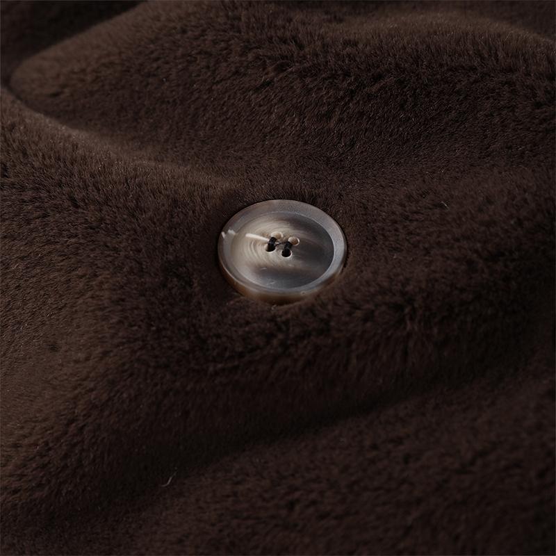 Dámský podzimní zimní zahuštěný dlouhý kabát z norkového sametu, luxusní bunda z imitace králičí kožešiny s páskem, klopami, trenčkot