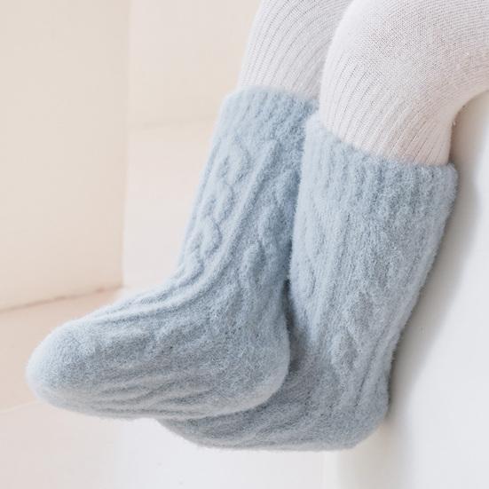 1 Pair Winter Warm Baby Mid Tube Socks Thick Soft Toddler Socks with Non-Slip Stretchy Kids Mid-Crew Thermal Socks