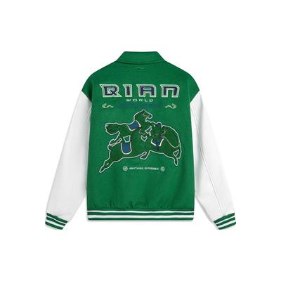 Li Ning Sports Lifestyle Series Daqian World Collaboration Color Block Loose Baseball Casual Jacket Men Jacket Green AFDT913-2