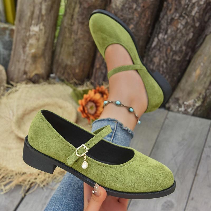 Women Chunky Low Heel Shoes Comfortable Walking Cute Flat Soled Ballerina Shoes Versatile Solid Color Casual Outwear