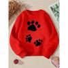 European sizes Kids' Crewneck Sweatshirt - Paw Prints Pattern Black White, Sportswear And Casual Wear, Soft And Comfortable, Clothing, Teenagers