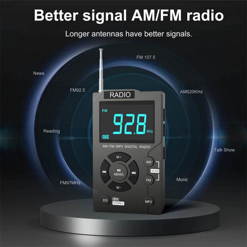 Digital AM FM Radio Portable Pocket Radio,600 mAh Rechargeable Walkman Radio with Stereo Earphone Support TF Card,Large LCD Screen and Lock Screen
