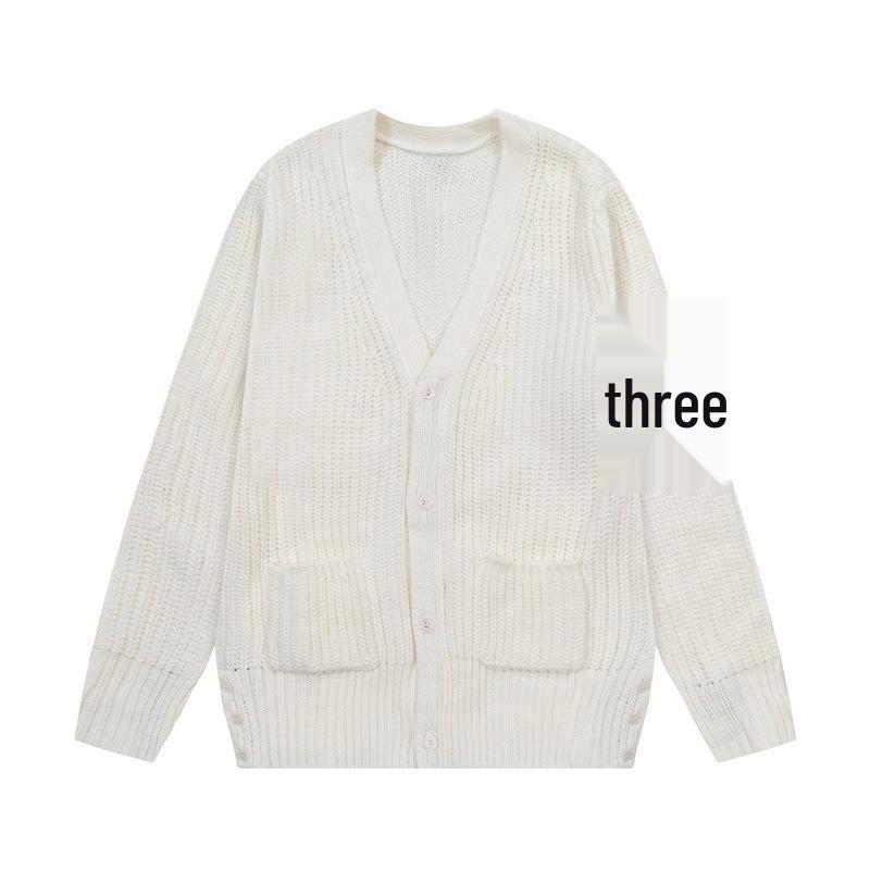 Autumn/Winter Thick V-neck Cardigan Four-Bar Knit Unisex Sweater Coat
