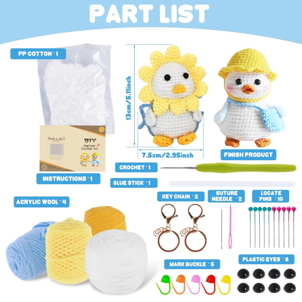 Beginner Crochet Kit with Yarn, Stuffing & Keychain – Adorable Animal DIY Craft Set + Step-by-Step Video (Compatible with All Skill Levels)
