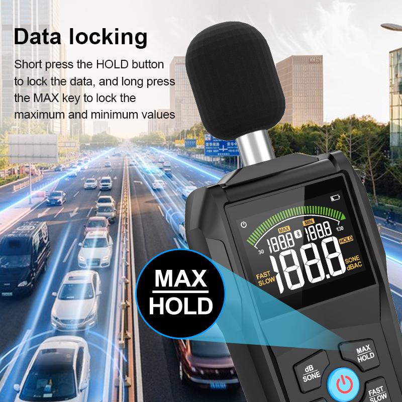  Bluetooth Noise Sound Level Meter Color Display Fast Slow Sampling Rate Capacitive Microphone Monitor 30-130dB Backlight