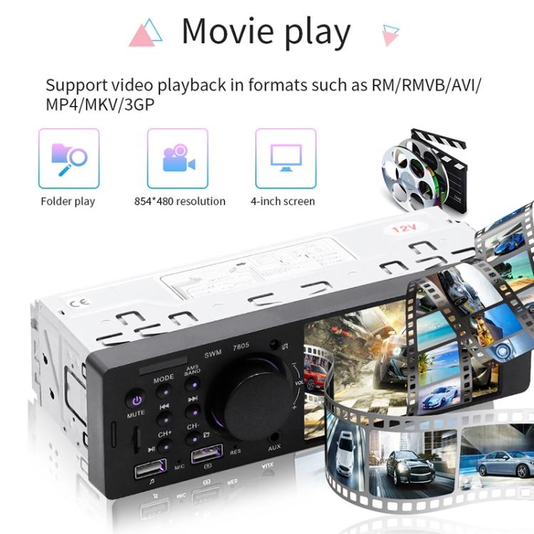 7805 4.1 Inch Universal Car Radio Receiver MP5 Player, Support FM & Bluetooth & TF Card with Remote Control
