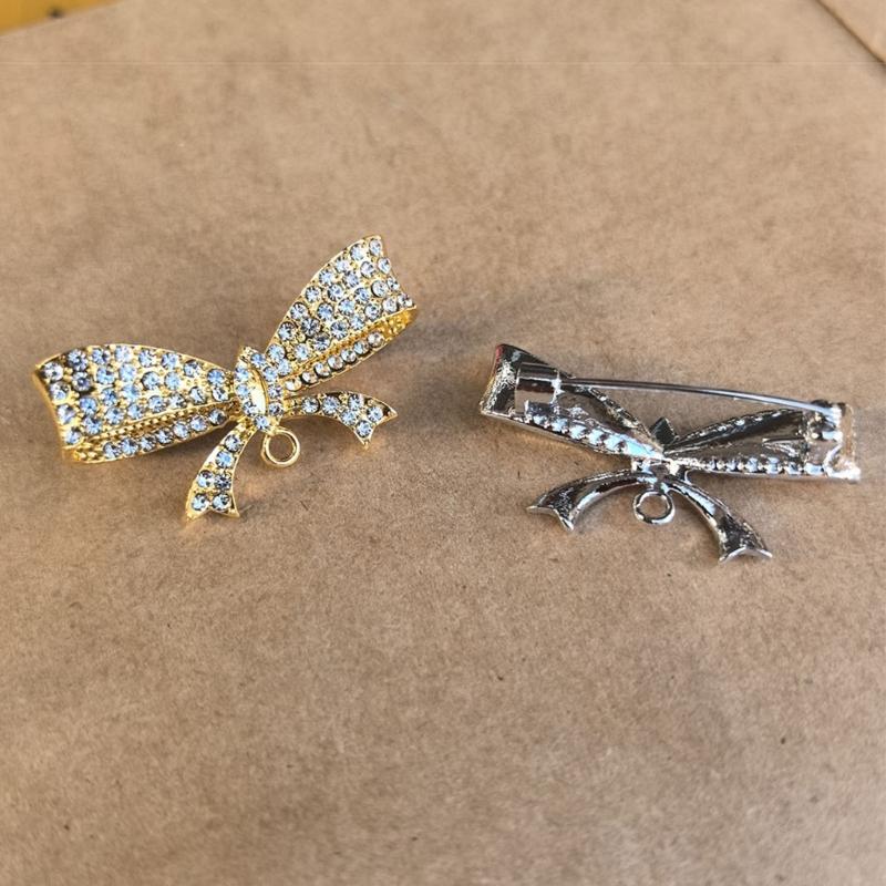 Elegant Crystals Bowknot Brooch Alloy Jewelry Accessory for Women Gift
