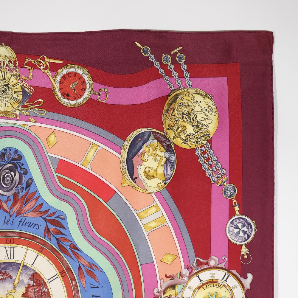 Hermes Carree90 Scarf Parmi Les Fleurs Je Compte Les Heures Time Spent In the Flowers Red/multicolor Silk Women Used