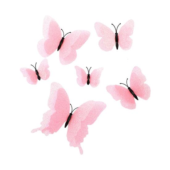 

Yousheng 6 Pcs 3D Glitter Butterfly Wall Decor Double Layer Wing Butterfly Wall Art Stickers Self-Adhesive Reusable Mural Decals for Kids Room Bedroom розовый