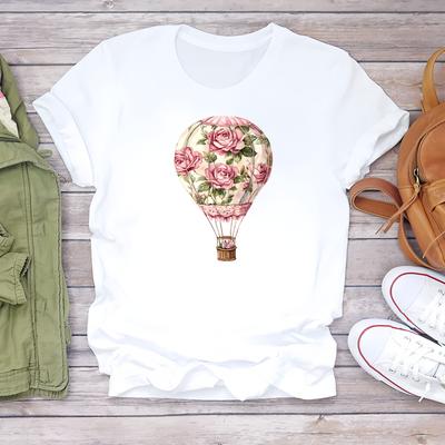 Short-sleeve T-shirt with Trendy Summer Prints, Cute and Fashionable Daily Wear for Women.