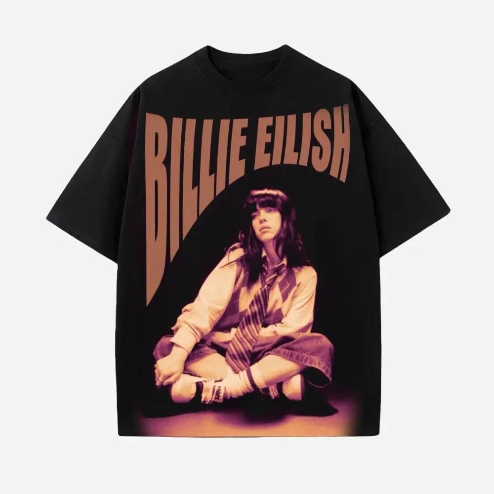 2026 Frühjahr/Sommer Mode Merch Design für Sängerin BILLIE EILISH - Herren & Damen Amerikanisches High Street Hip-Hop T-Shirt 100% Baumwolle S braun