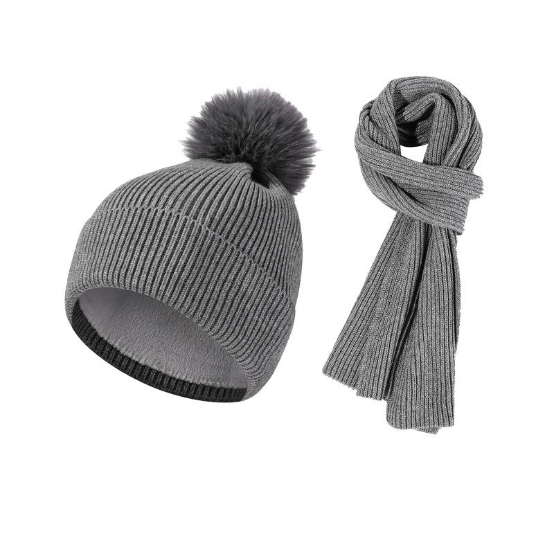 Autumn Winter Knitted Hat Scarf Two-Piece Set Women's Velvet Wool Hat Warm Pullover Hat Long Scarf Set