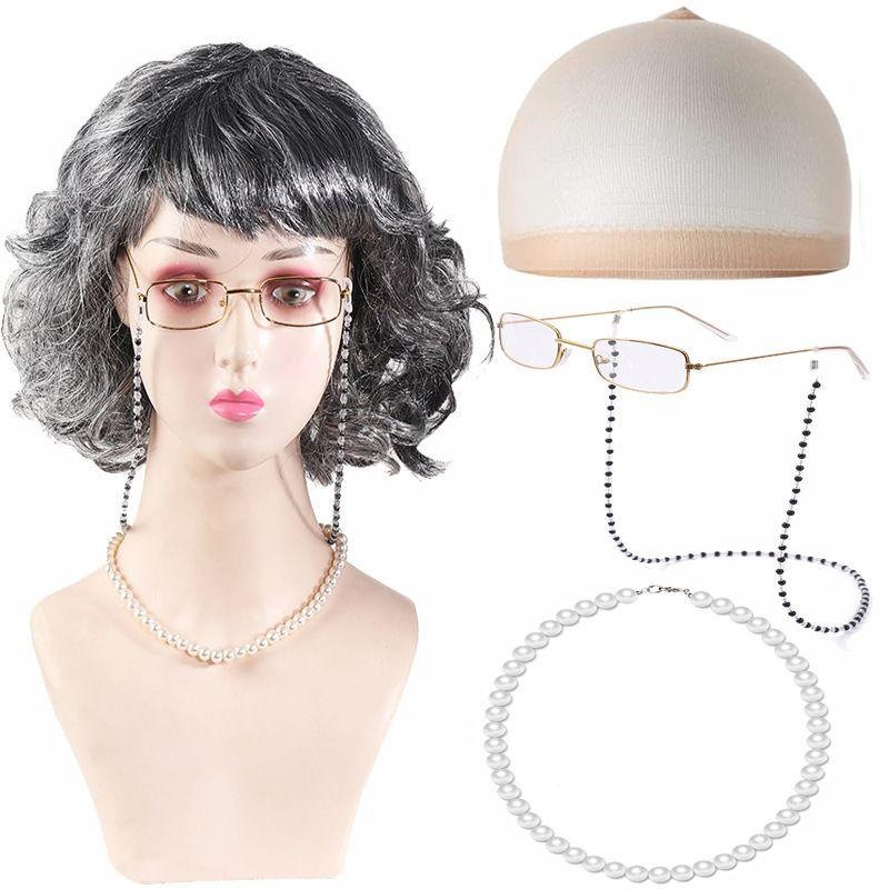 

Хэллоуин Парик Старухи Кос Старая Бабушка Короткие Кудрявые Волосы Старый Дедушка Надувные Костыли Среднего и Пожилого Возраста Эскиз Наряжаться Dark gray bangs five-piece set