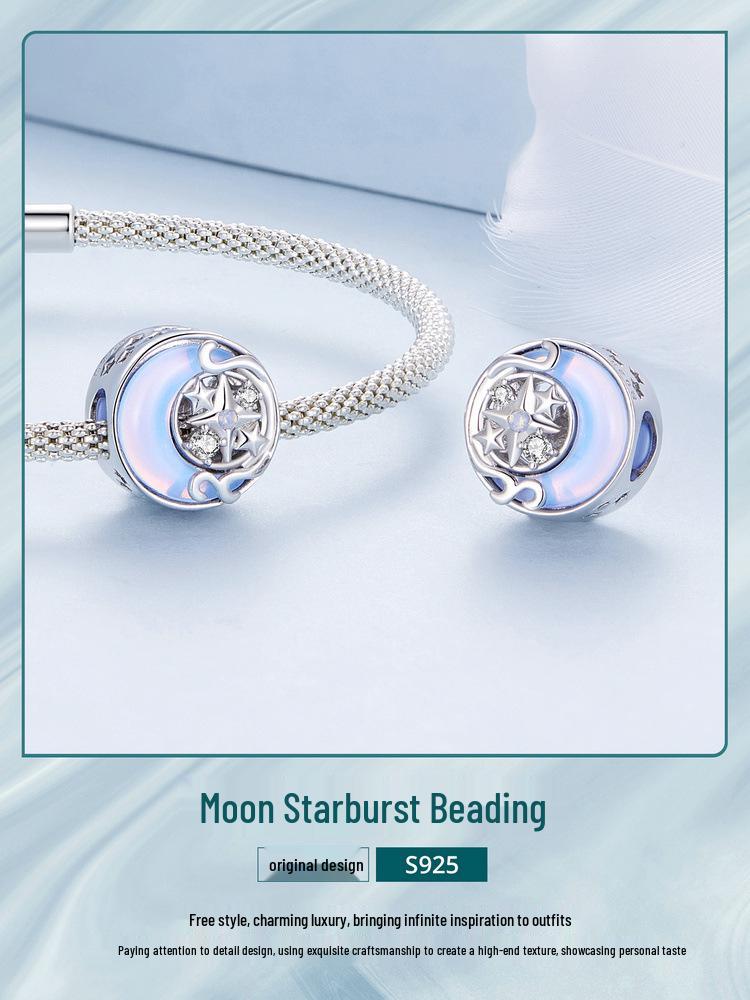 Silver Ziyun Moon Starburst DIY Bracelet Beads - S925 Sterling Silver, High-End, Light Luxury.