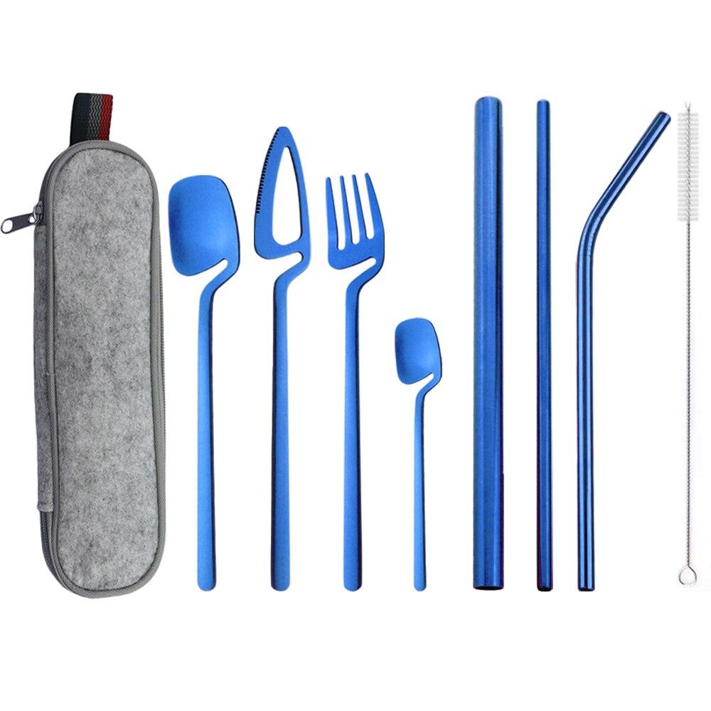 Gold Portable Dinnerware Set Unique Design Travel Reusable Camping Silverware Cutlery Tableware Set With 215/12/6 Straight Straw