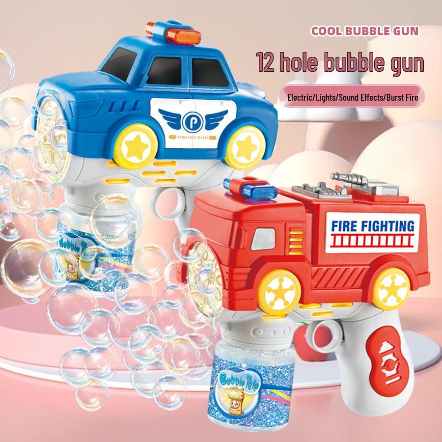 Electric Bubble Fire Truck Toy: Automatic Light-up Bubble Gun for Kids' Outdoor Fun