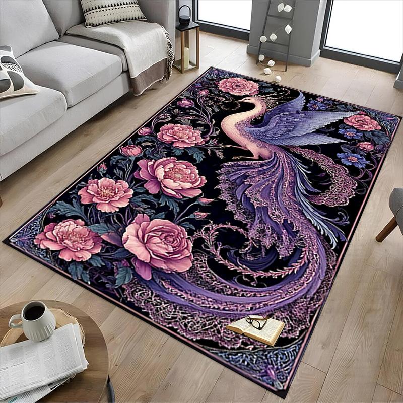 1pc Phoenix Flowers Carpet Anti Slip Polyester Floor Mat for office.Bedroom