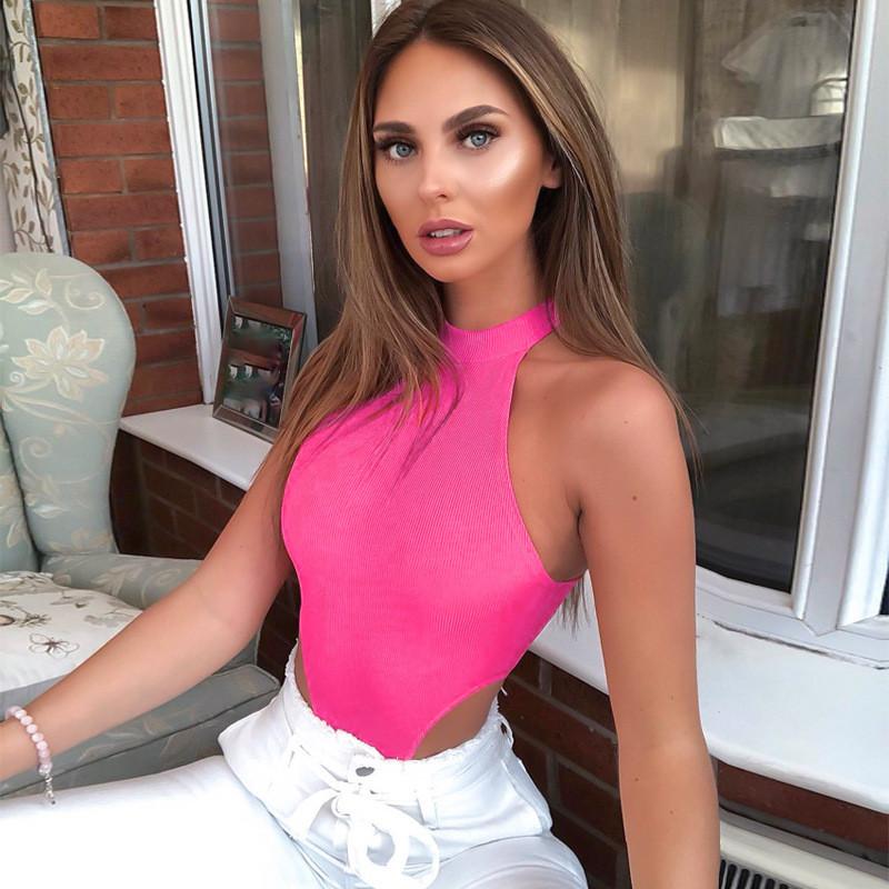 Summer Womens Sleeveless Bodysuit With High Slit And Round Neck For Party Wear