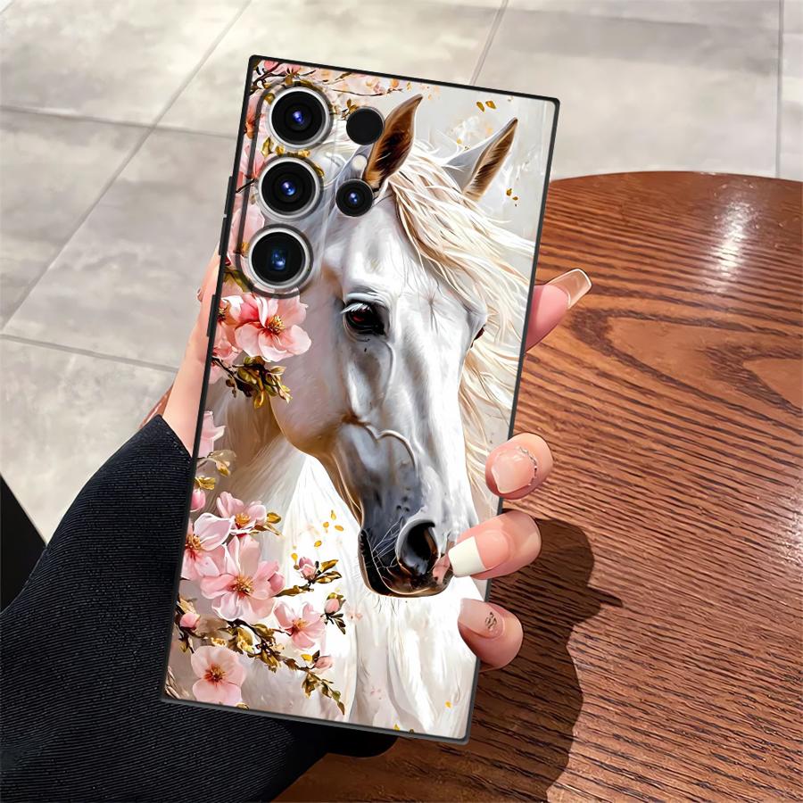 Animal Horse Pattern Case for Samsung Galaxy S24 Plus S25 Edge S23 Ultra S20 S21 FE Black Soft Phone Cover