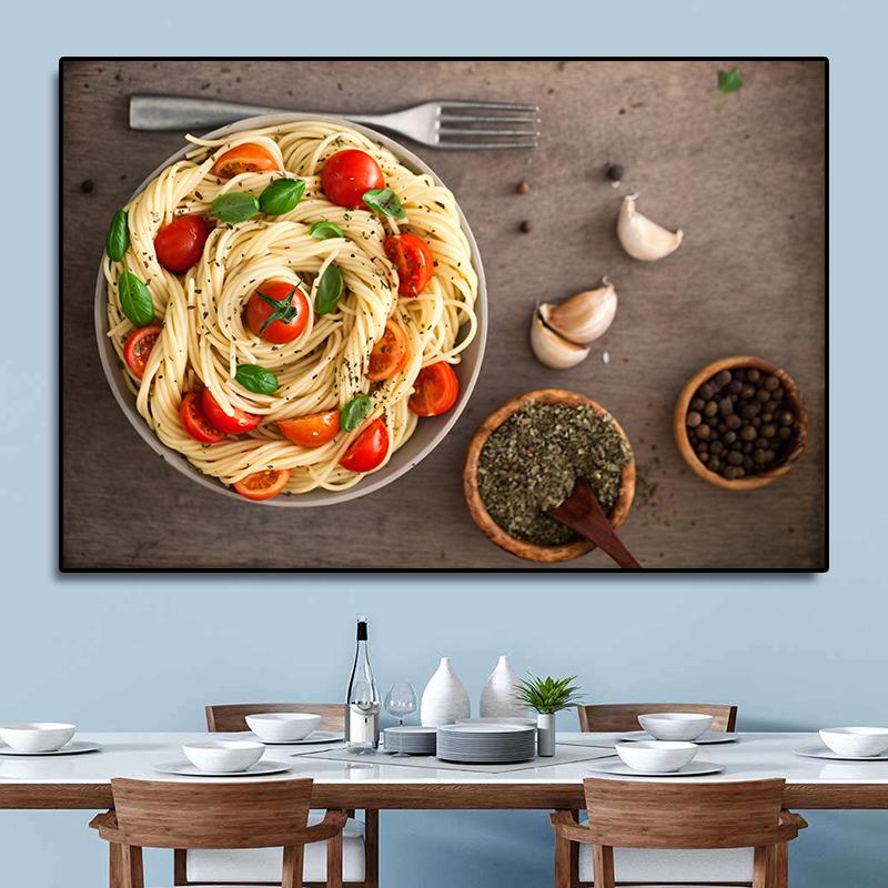 Lezzetli İtalyan Makarna HD Resimler Spagetti Makarna Domates Soslu Yemek Odası Mutfak Duvar Dekorasyonu için Tuval Boyama