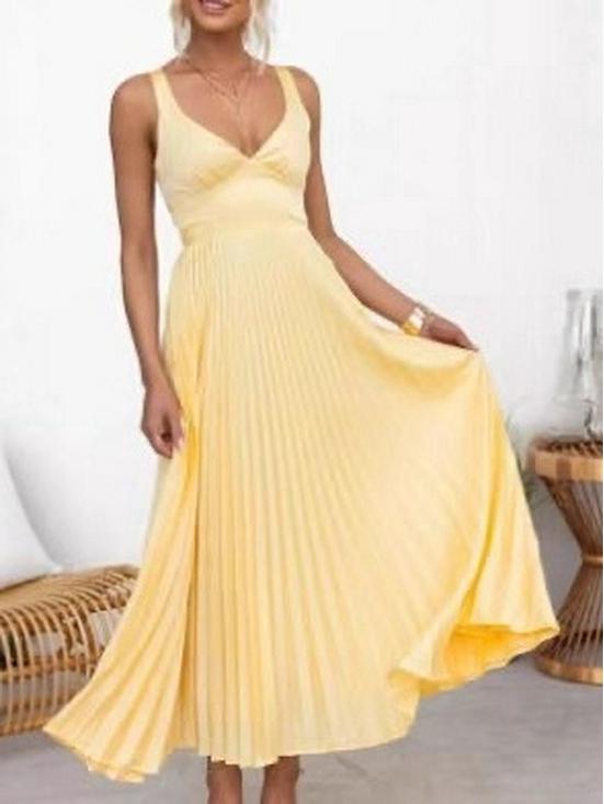 Elegant European & American Women's Pleated Spaghetti Strap Backless Dress