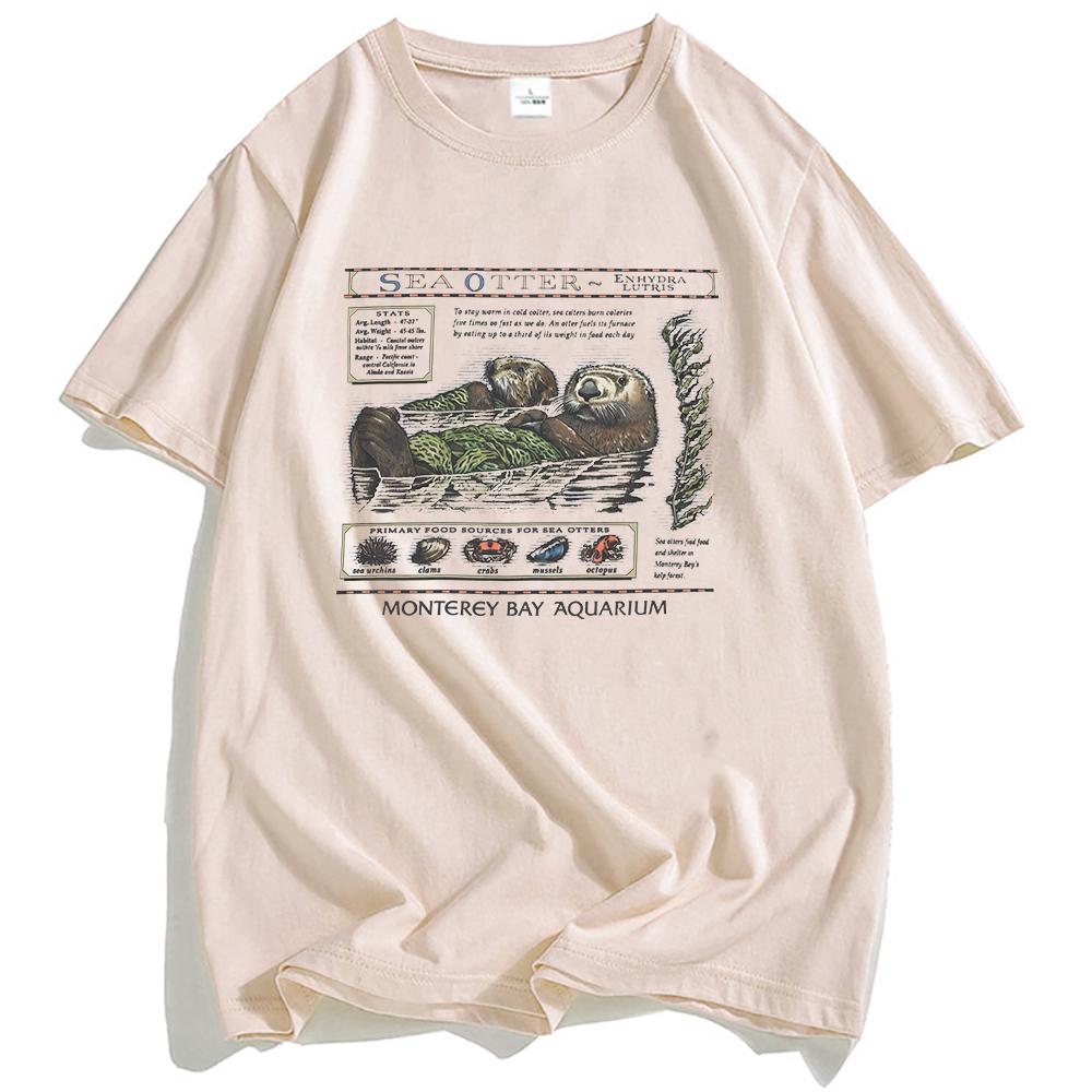 Sea Otter Monterey Bay Aquarium T-Shirt Short Sleeve Cotton Loose Tshirts Cartoon Graphic Printed Tees Unisex Streetwear