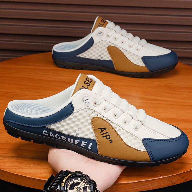 Cross-Border Men's Plus Size 2024 Summer Baotou Cool Slippers: Casual, Breathable Beach Mesh Shoes